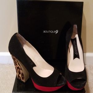 Boutique 9 Suede Platform Heels w/Leopard Detail